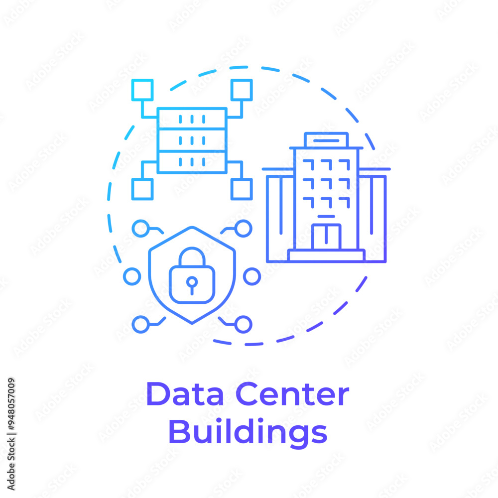 Poster data center buildings blue gradient concept icon. industrial property type. server rooms. it infrast