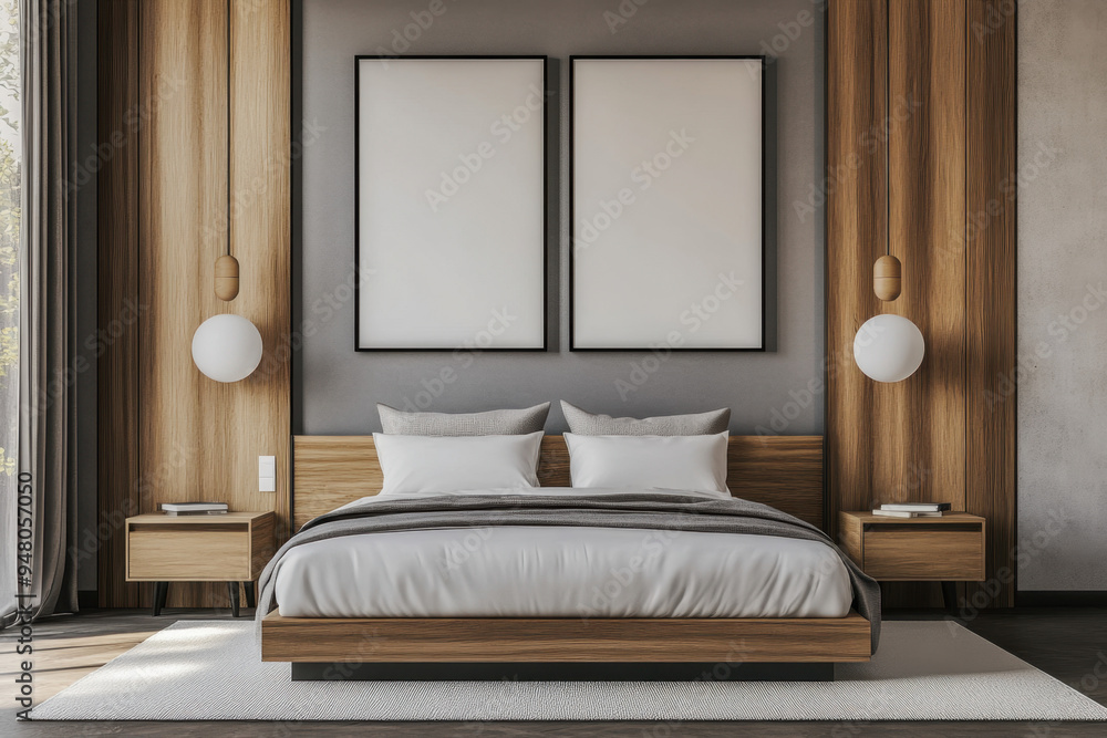 Wall mural modern bedroom interior.