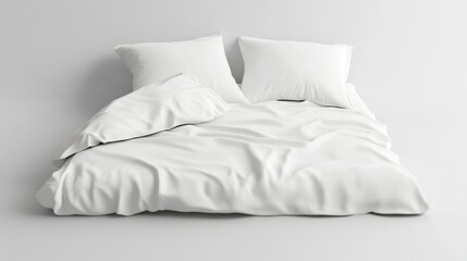 Crisp White Bedding with Wrinkled Sheets and Two Pillows