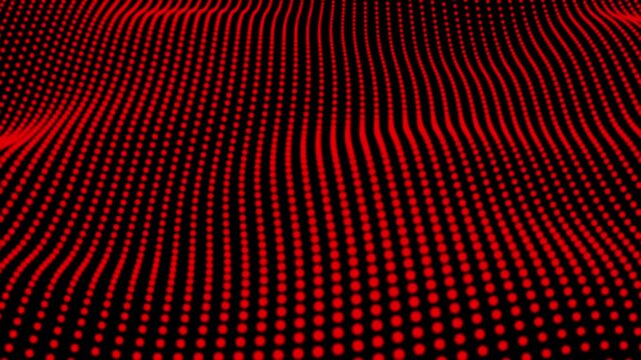 3D illustration. Abstract red lights wave. Electricity in geometric form. Points that form patterns of lines on a black background.