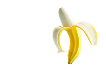 Partially Peeled Banana, Bright Yellow and White, Isolated on White