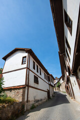 Historical Beypazarı district of Ankara. Magnificent historical buildings. Historical wooden and stone buildings from the Ottoman period in Beypazarı district. Beypazarı historical mansions.