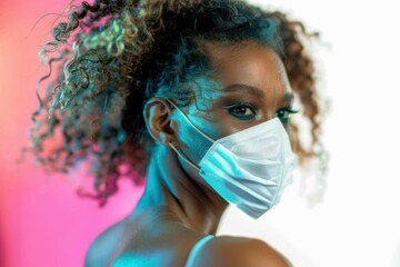 African American woman wearing a facemask to avoid the coronavirus Profile portrait of an African American woman wearing a facemask to avoid the coronavirus â social distancing concepts