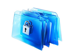 a group of blue folders with a lock on top