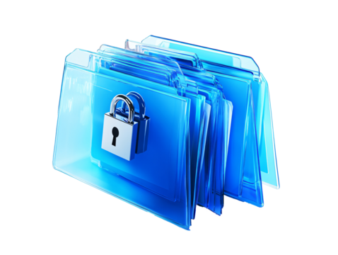 a group of blue folders with a lock on top