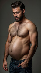 Surreal Portrait of a Pregnant Man with a Bearded Face and Muscular Build - Provocative and Thought-Provoking Image Challenging Traditional Gender Norms