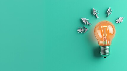A vibrant light bulb radiates creativity, symbolizing ideas and inspiration against a teal background.