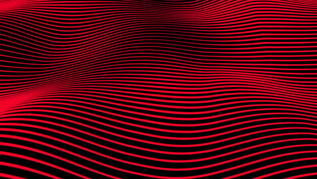 Red abstract dotten wave background and red ball.Motion modern animation. Texture of dots pattern. Dotted animated gradient