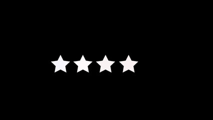 White four star with shadow on black background.Rating Review Comment Sticker Design