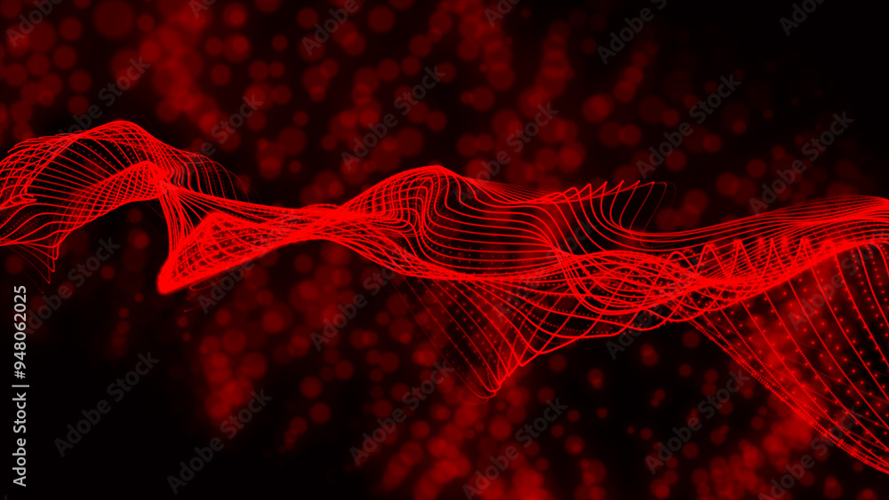 Aufkleber wave of particles. futuristic dots background with a dynamic wave. big data. 3d rendering. future ve