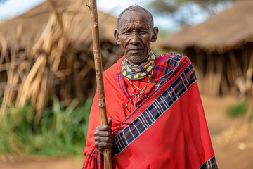 Obraz premium Elderly Maasai man at sunset