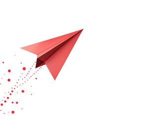 a red paper airplane with dots coming out of it