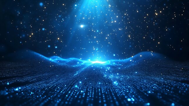 Fototapeta A stunning digital depiction of a starry blue universe with light streaks, conveying a sense of the infinite and cosmic wonder.