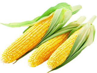a group of corn cobs with green leaves