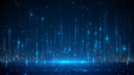 Abstract digital blue lights and particles creating a futuristic sci-fi background, perfect for technology and space themes.