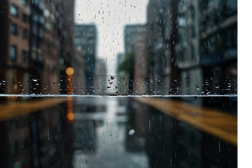 **"Rainy Cityscape Through a Window"**