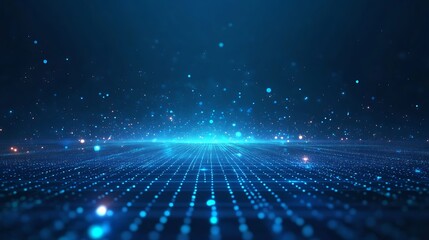 Abstract digital landscape with bright blue light and futuristic data points, perfect for technology and innovation concepts.