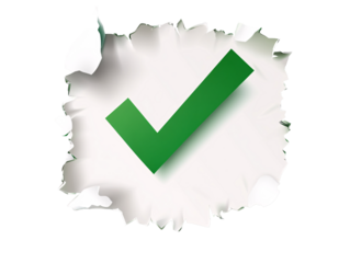 a green check mark on a white square