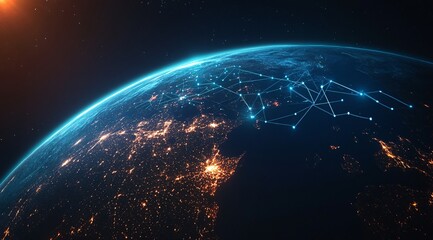 Fototapeta premium Global Network Connectivity Concept with Earth and Stars