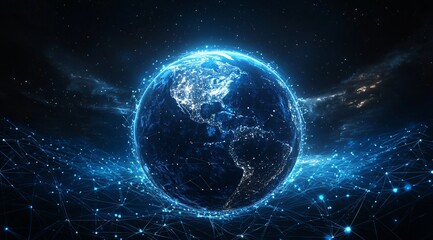 Fototapeta premium Global Network Connectivity Concept with Earth and Stars