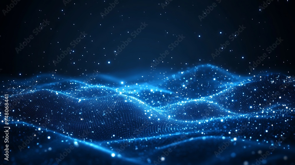 Aufkleber abstract digital wave background with glowing blue dots and dynamic curves, creating a futuristic an