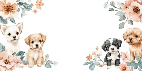 Obraz premium Elegant Puppy Frame with Floral Accents
