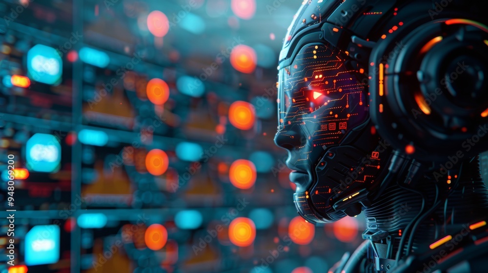Aufkleber an ai analyzing cryptocurrency trends, glowing digital graphs floating around, ai in humanoid form w