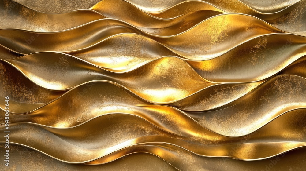 Poster 3d golden wave patterns with rich textures and soft reflections, creating an opulent and refined des