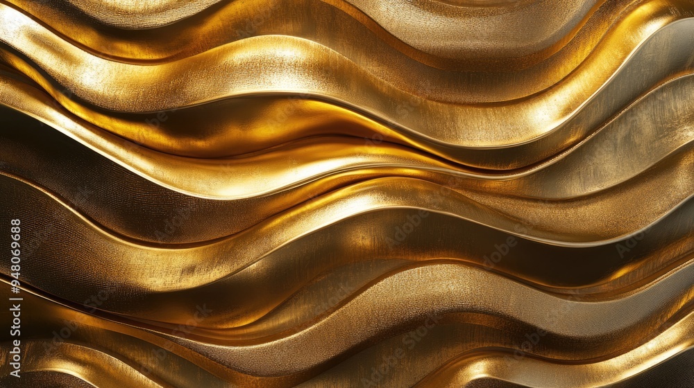 Poster 3d golden wave patterns with rich textures and soft reflections, creating an opulent and refined des