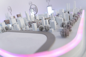 3D City Building Futuristic Architecture Model Background, White Gray, Future Cityscape