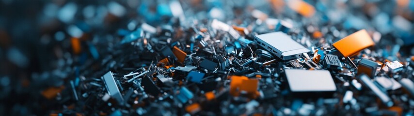 E-Waste Recycling Process, detailed view of experts sorting electronic waste, separating recyclables, ensuring safe removal of hazardous materials in a streamlined facility setting