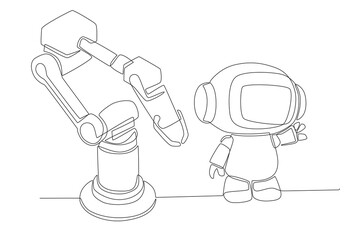 Robotic arms and robots. Student science projectscept one-line drawing