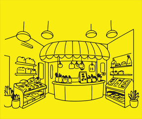 hand drawn illustration of a shop