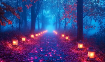 Obraz premium Mystical Autumn Foggy Pathway