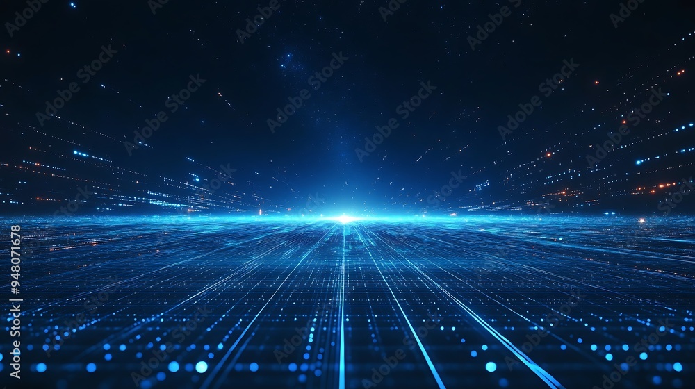 Poster futuristic digital abstract background with glowing lines and dots, representing technology, data, a