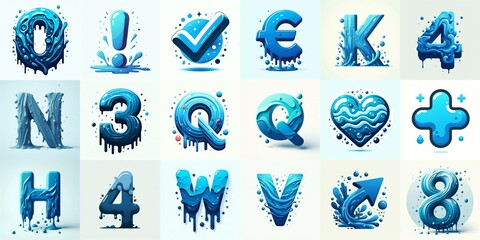 Blue Lettering Typeface. AI generated illustration