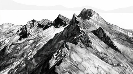 Black and White Abstract Mountain Range Illustration