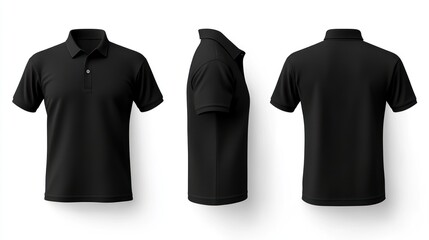 Black Polo Shirt Mockup with Front, Side, and Back Views