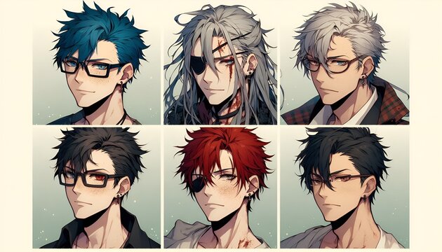 set of boy's anime faces