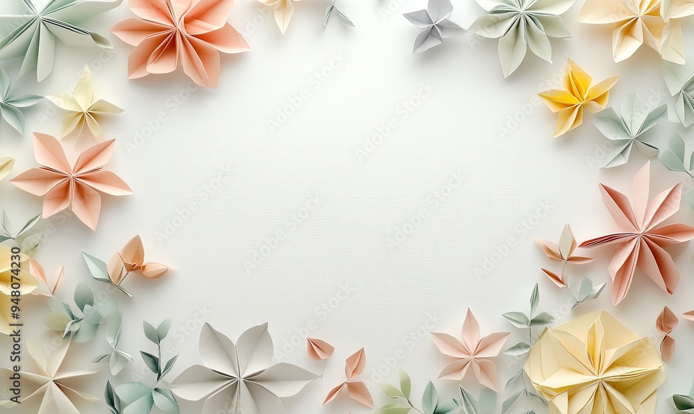 Wall mural White Background with Origami Flowers