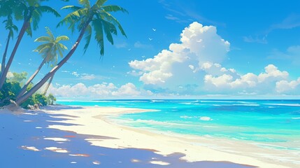 Obraz premium Tropical Beach Paradise White Sand Palm Trees Blue Ocean Sky