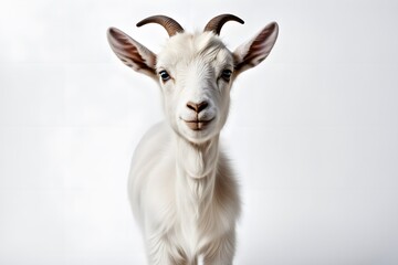 Obraz premium A curious goat kid with floppy ears standing on a white background, AI Generated