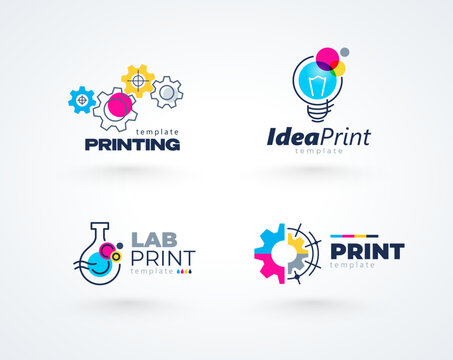 Set Logo Print. CMYK Printing theme. Template design vector. White background.