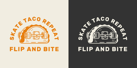 Vector illustration of a unique taco shaped skateboard, blending the love for skateboarding and taco into a playful and creative design. © FerouFYN