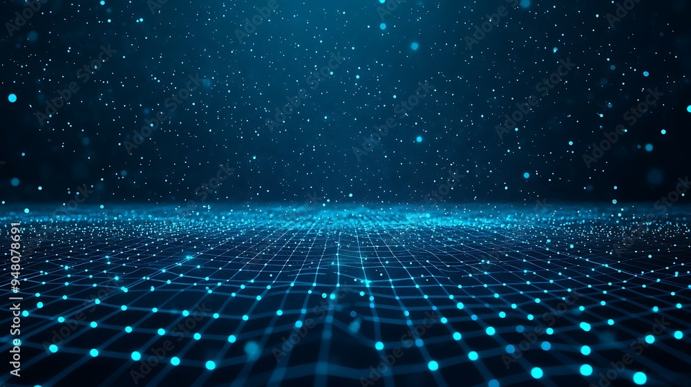 Poster futuristic digital landscape with glowing network connections. abstract technology background showin