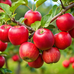 Red apples with branch in garden