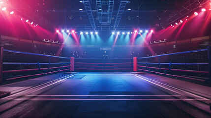 WWE wrestling ring corner. Sport background empty boxing ring with spotlight. 