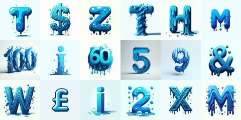 Blue Lettering Typeface. AI generated illustration