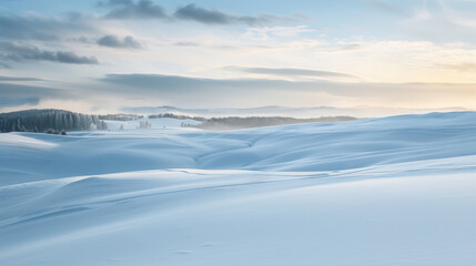 Fototapeta premium Serene Winter Wonderland Exploring a Snowy Plateau with Untouched Snow and Soft Light