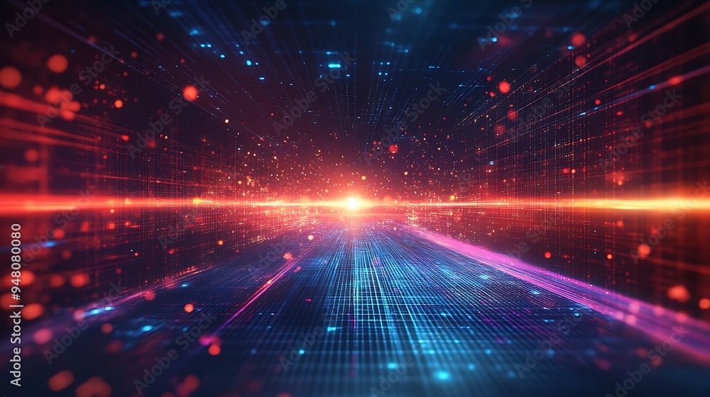 Poster futuristic digital technology abstract background with glowing lines and particles. perfect for conc